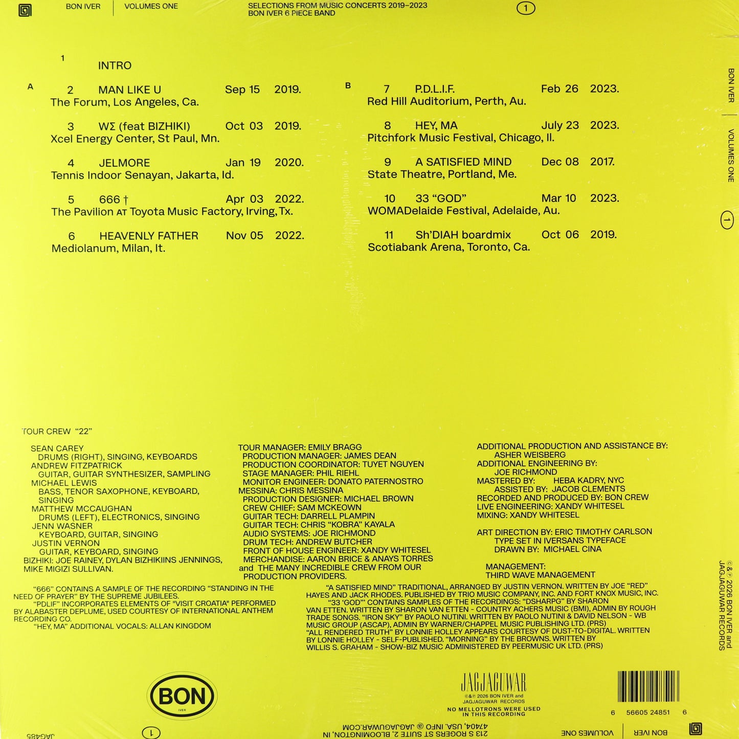 Bon Iver-Volumes: One Selections From Music Concerts 2019—2023 6 Piece Band